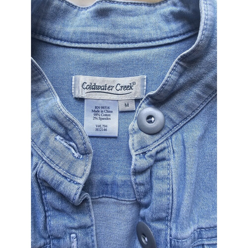 Coldwater Creek Denim Peplum Jacket Light Wash Mandarin Collar Size Med - Picture 2 of 10